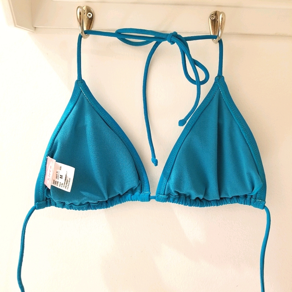 KIRRA Metallic Ocean Blue Marina Sliding Triangle Bikini Top Sz M - Picture 2 of 8